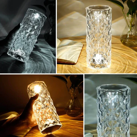 16 colors Crystal Diamond Table Lamp, USB Charging Touch Control Decorative (Rechargeable)